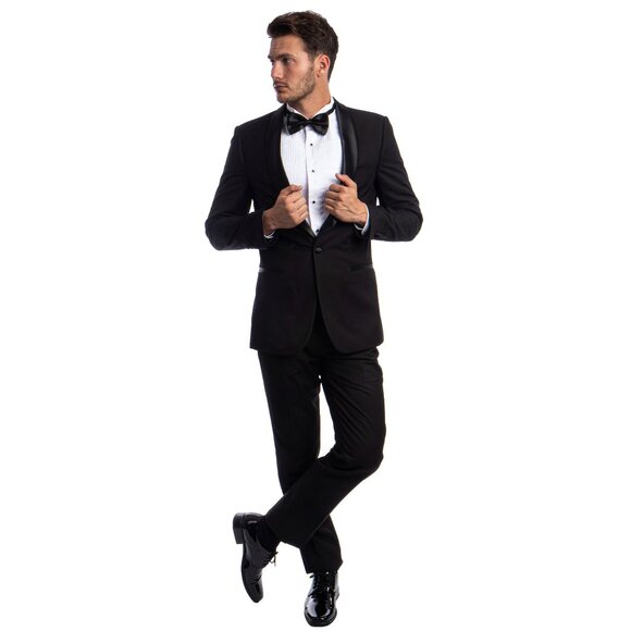 Mens Black Tuxedo 2-PC Slim Fit, By Azzuro - Picture 2 of 6